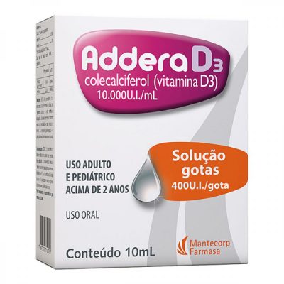 Addera D3 Colecalciferol ( VitaminaD3) 10.000U.I/mL Solução Gotas 400U.I Contém 10 ml